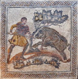 mosaico romano caza del jabalí