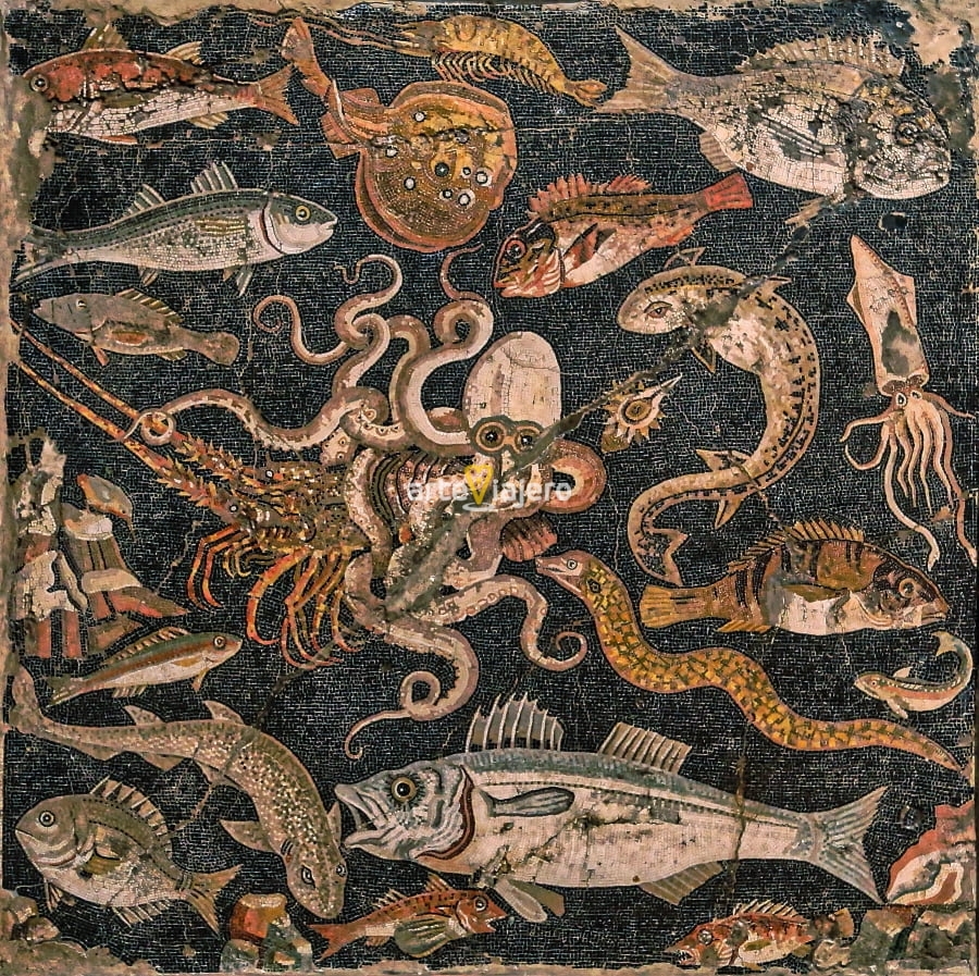 mosaico de los peces de pompeya